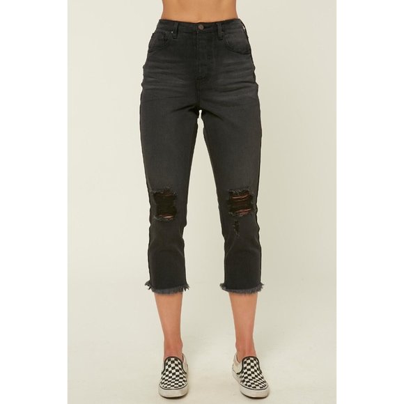 Black Distressed Women's Jeans - Picture 2 of 8